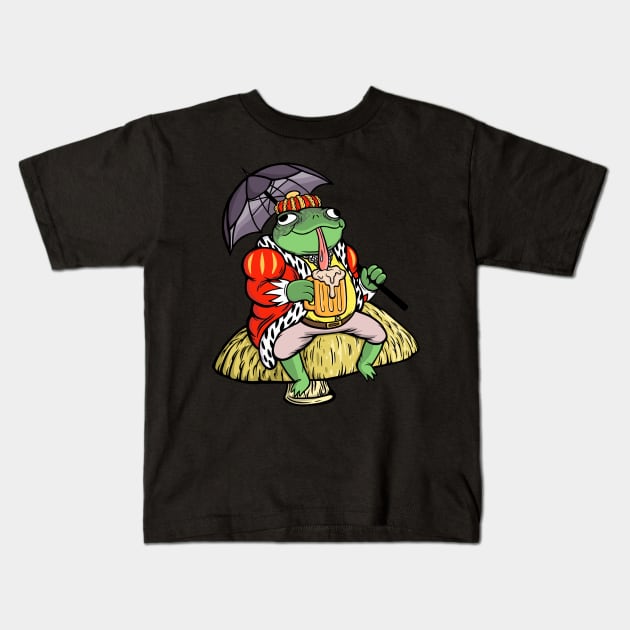 Relaxing Frog King Kids T-Shirt by flynnryanart